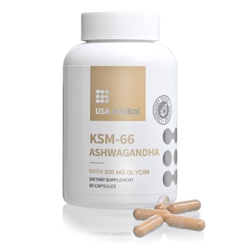 USA Medical KSM-66 ASHWAGANDHA - Ashwagandha kapszula 350mg glicinnel (60 db)