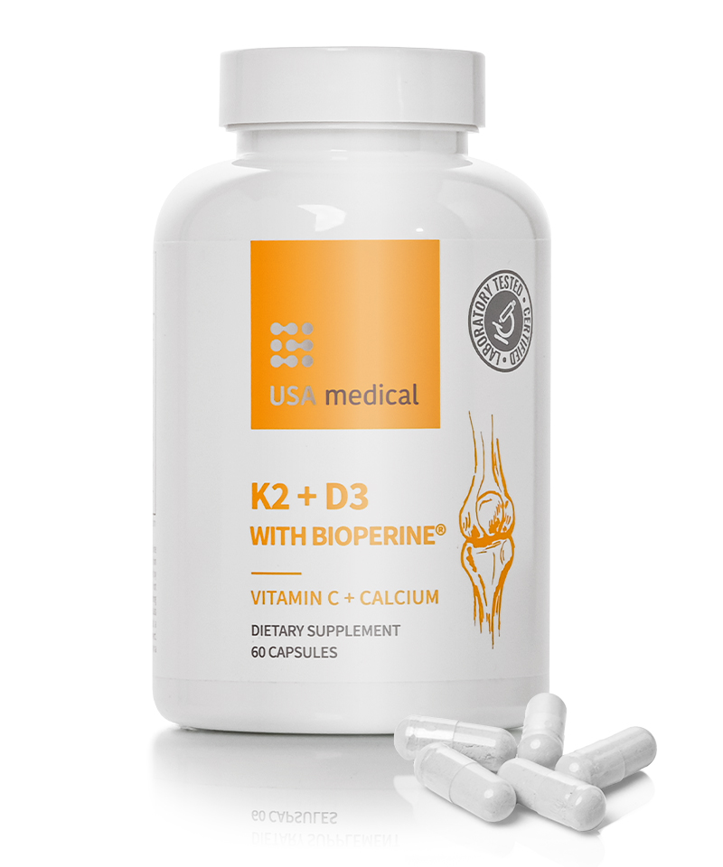 USA Medical K2+D3 kapszula C-vitaminnal és Bioperine® feketebors kivonattal (60 db)