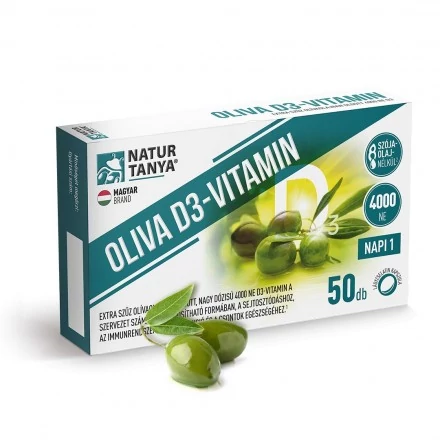 Natur Tanya OLIVA D3-vitamin. 4000 NE Quali-D aktív D3-vitamin természetes extra szűz olívaolajban oldva. 50 db