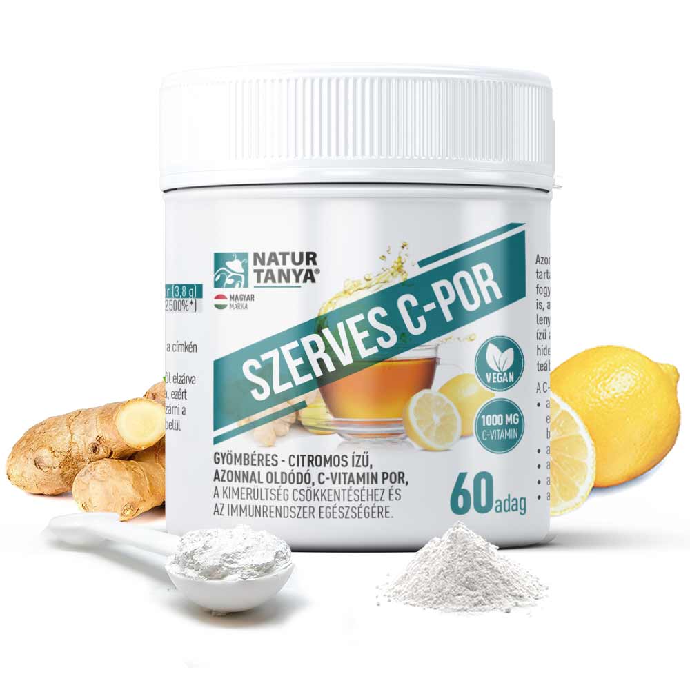 Natur Tanya Szerves C-por – azonnal oldódó, gyömbéres - citromos ízű C-vitamin por, 60 adag